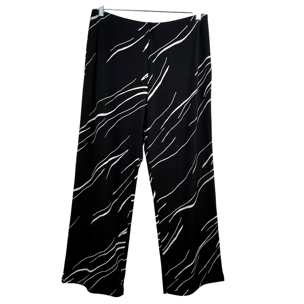 Alfani Womens Black White Abstract Wave Print Wide Leg Pull On Pants Size L